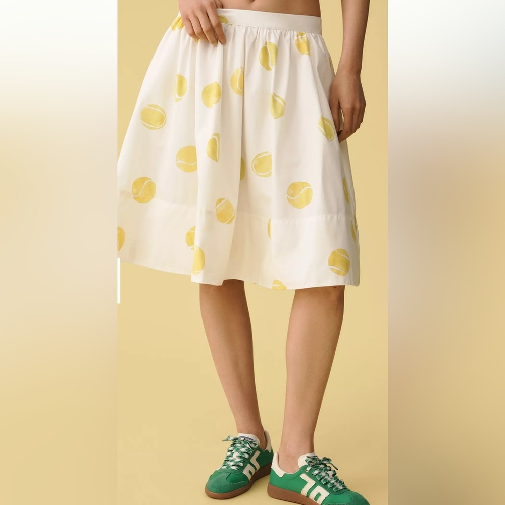 Anthropologie Cream Skirt with Yellow Tennis Print